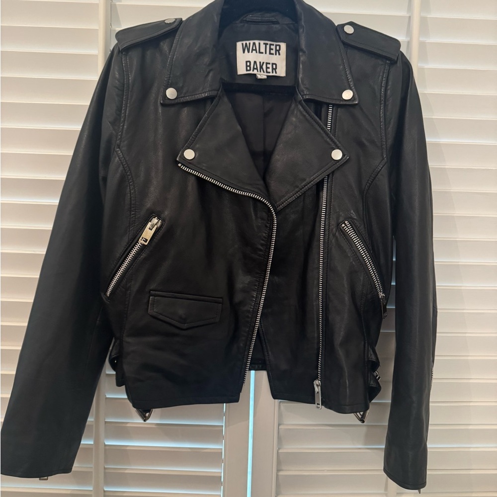 Walter Baker Black Leather Asymmetrical Moto Jacket size L